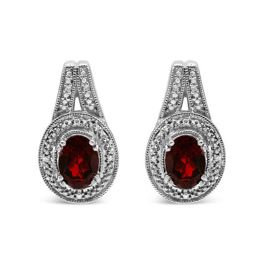Pair garnet drop earrings in .925 sterling silver with diamond accents, red oval garnets on Tampa Home & Garden Store