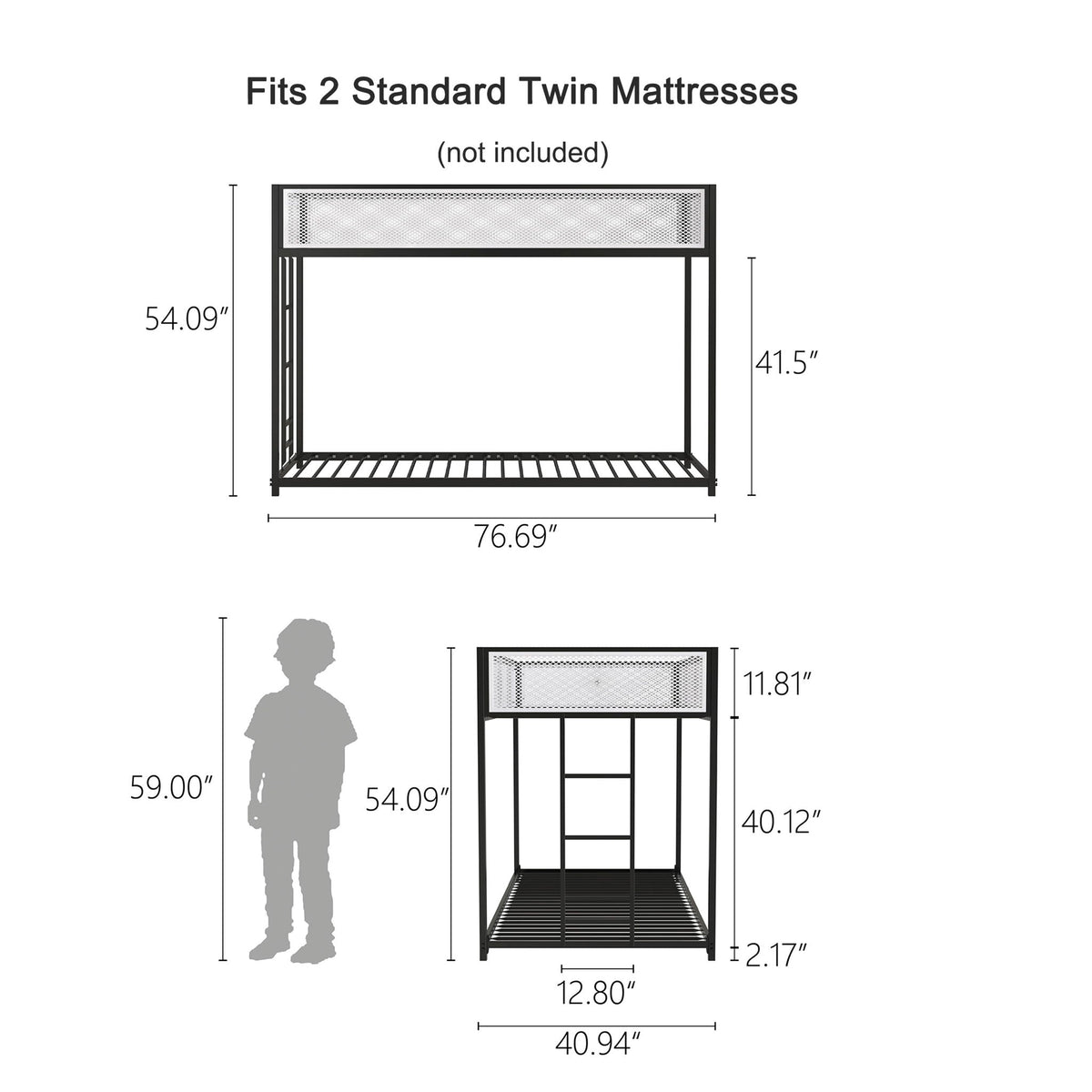 Adam bunk guard rail by HouseOfZazla; black metal frame with mesh headboard for twin bunk beds on Tampa Home & Garden Store