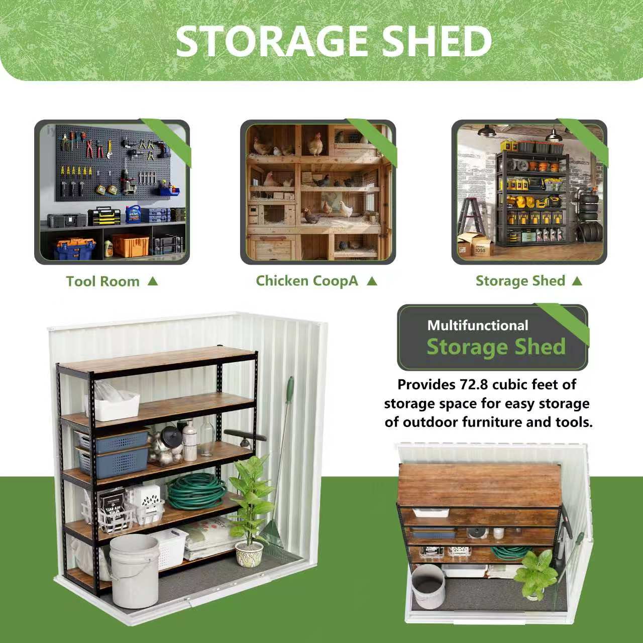 5x3 ft metal garden shed with sliding door by HouseOfZazla, tool room and storage options on Tampa Home & Garden Store