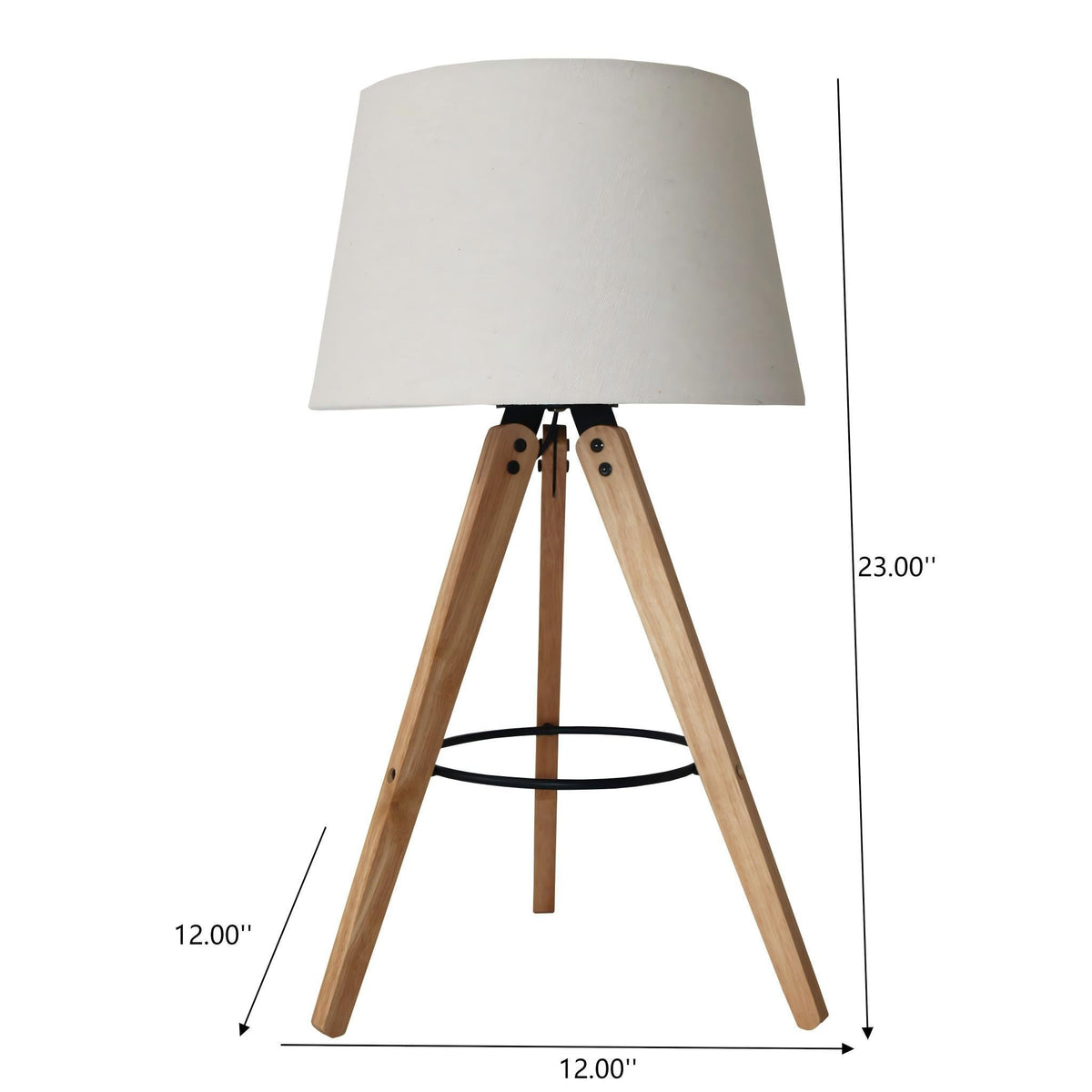 LED desk lamp with natural wood 3-leg tripod and white shade on Tampa Home & Garden Store