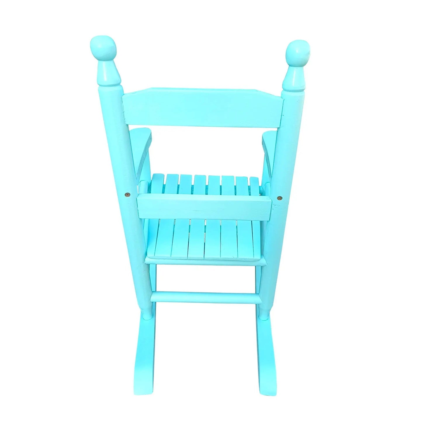 Kids' turquoise wooden rocking chair with slatted seat for indoor or outdoor use on Tampa Home & Garden Store
