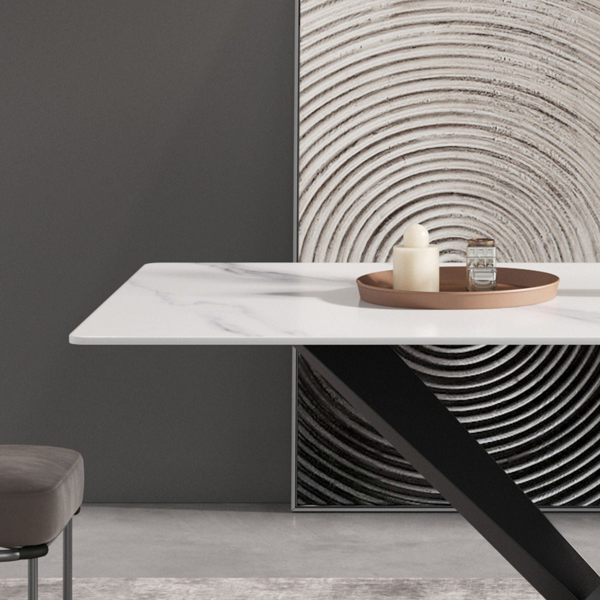 Modern artificial stone dining table in white with metal X-leg base HouseOfZazla on Tampa Home & Garden Store