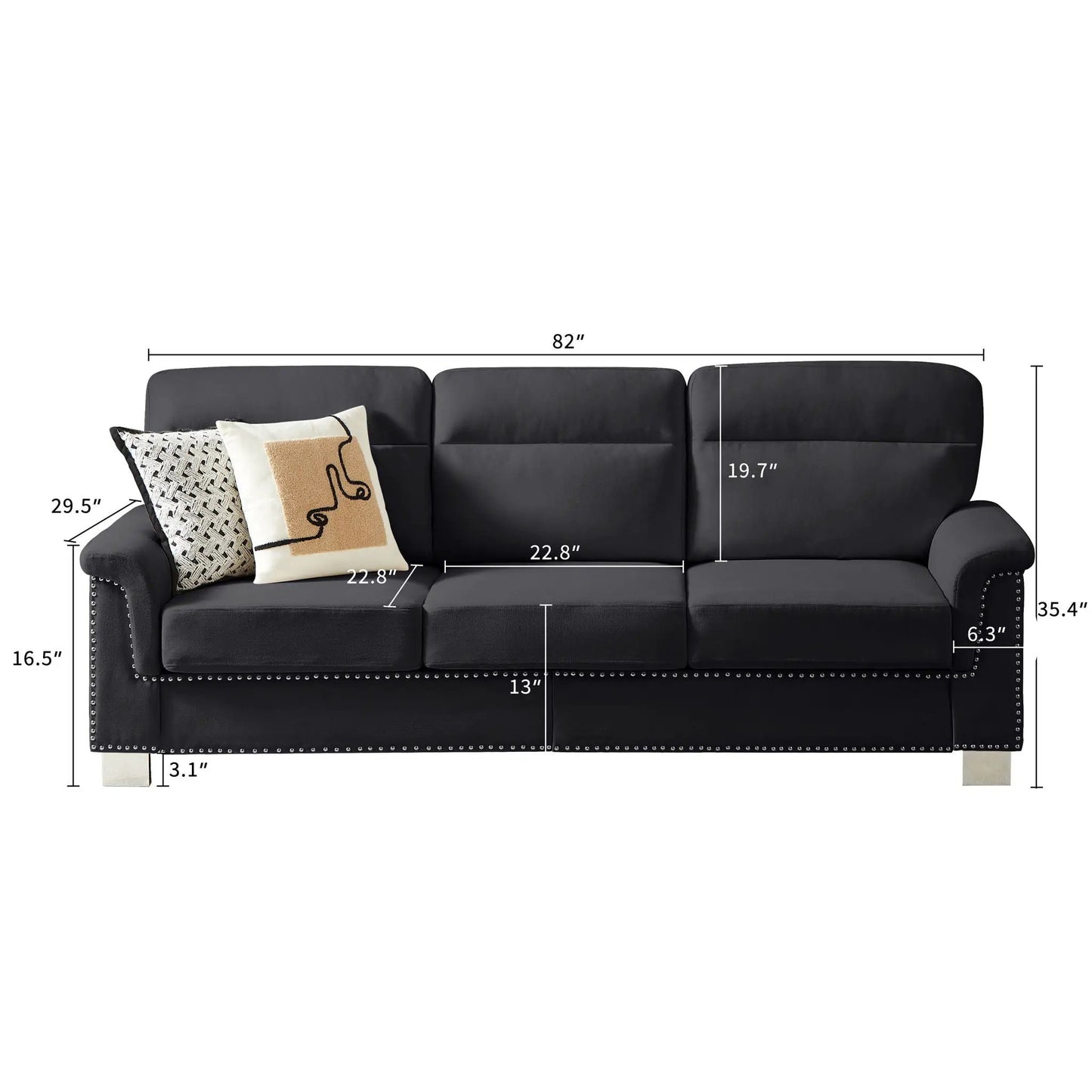 3 Seater Elegant Stationary Sofa in dark gray fabric with nailhead trim Unique Piece Furniture on Tampa Home & Garden Store