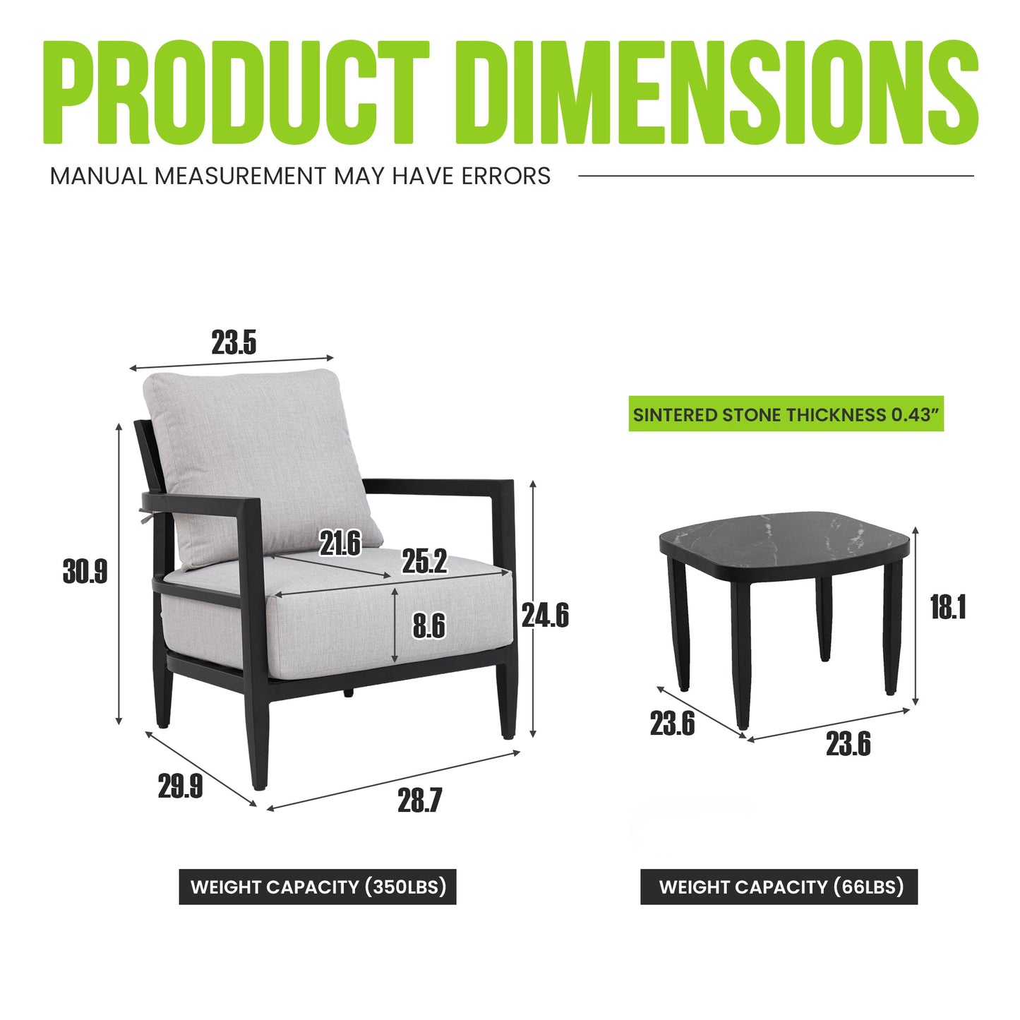 3PC Outdoor Aluminum Patio Set HouseOfZazla black frame light gray cushions marble-top table on Tampa Home & Garden Store