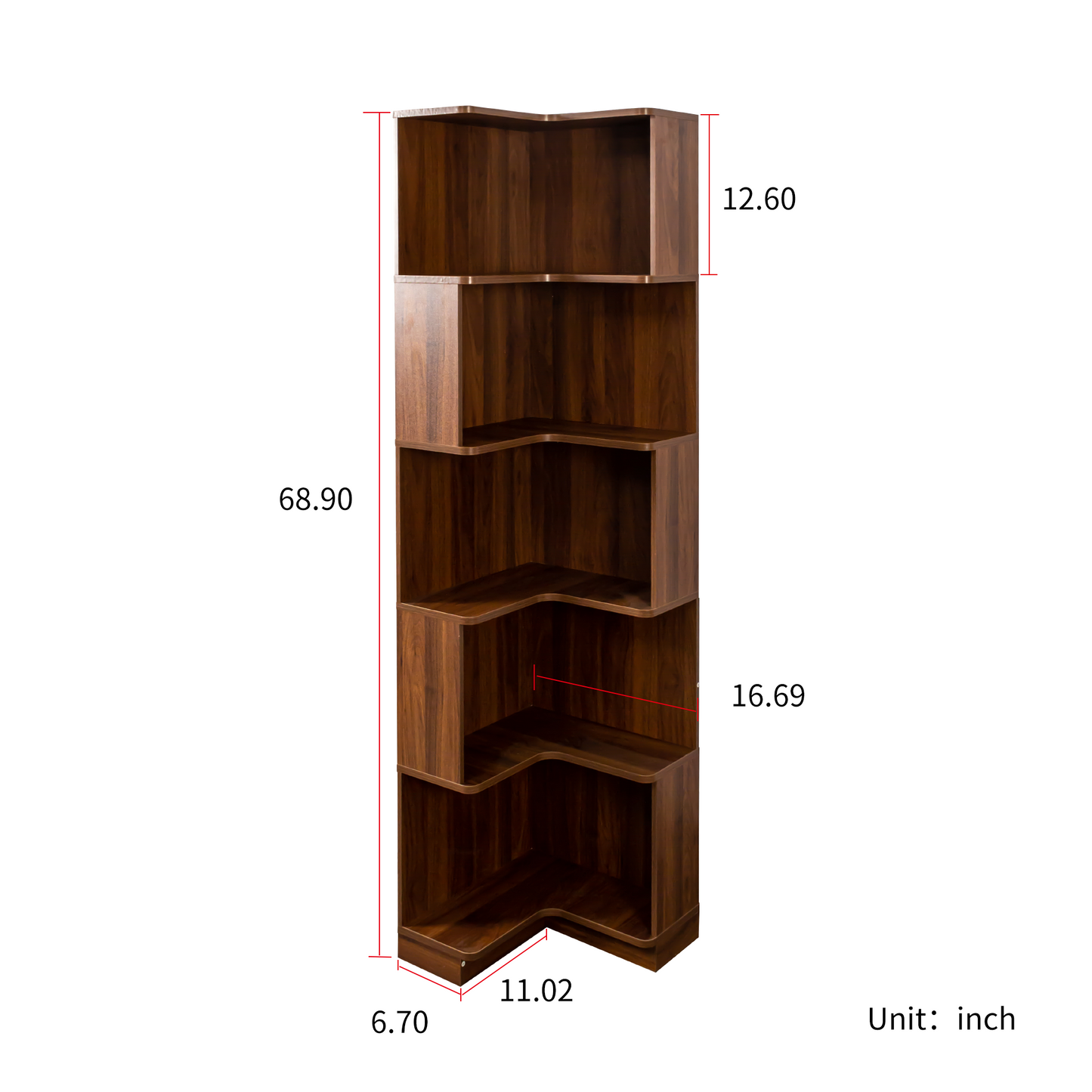 Corner Book Shelf 5-Tier etagere in dark walnut wood by HouseOfZazla on Tampa Home & Garden Store
