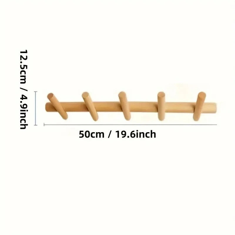 Solid Oak wall coat rack with 5 natural peg hooks for hallway storage on Tampa Home & Garden Store