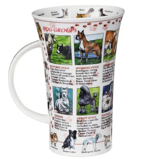 World of the Dog bone china mug Glencoe style with dog-breed panels and pawprint accents Dunoon on Tampa Home & Garden Store