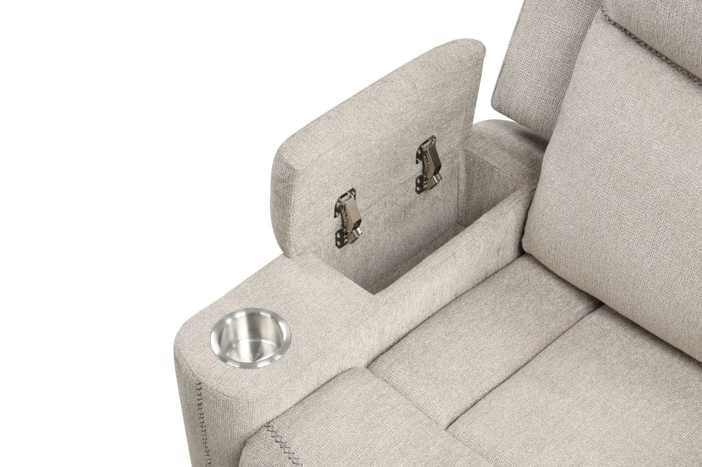 Galya motion glider recliner light gray fabric with built-in metal cup holder on Tampa Home & Garden Store