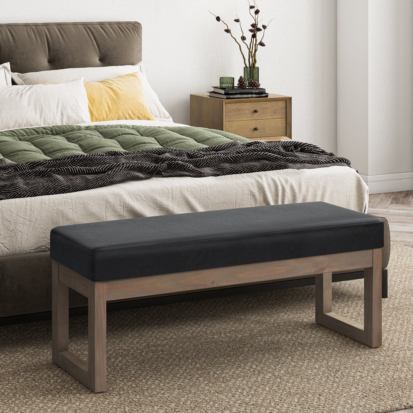 Milltown Large Ottoman Bench Midnight Black storage ottoman with wood frame on Tampa Home & Garden Store