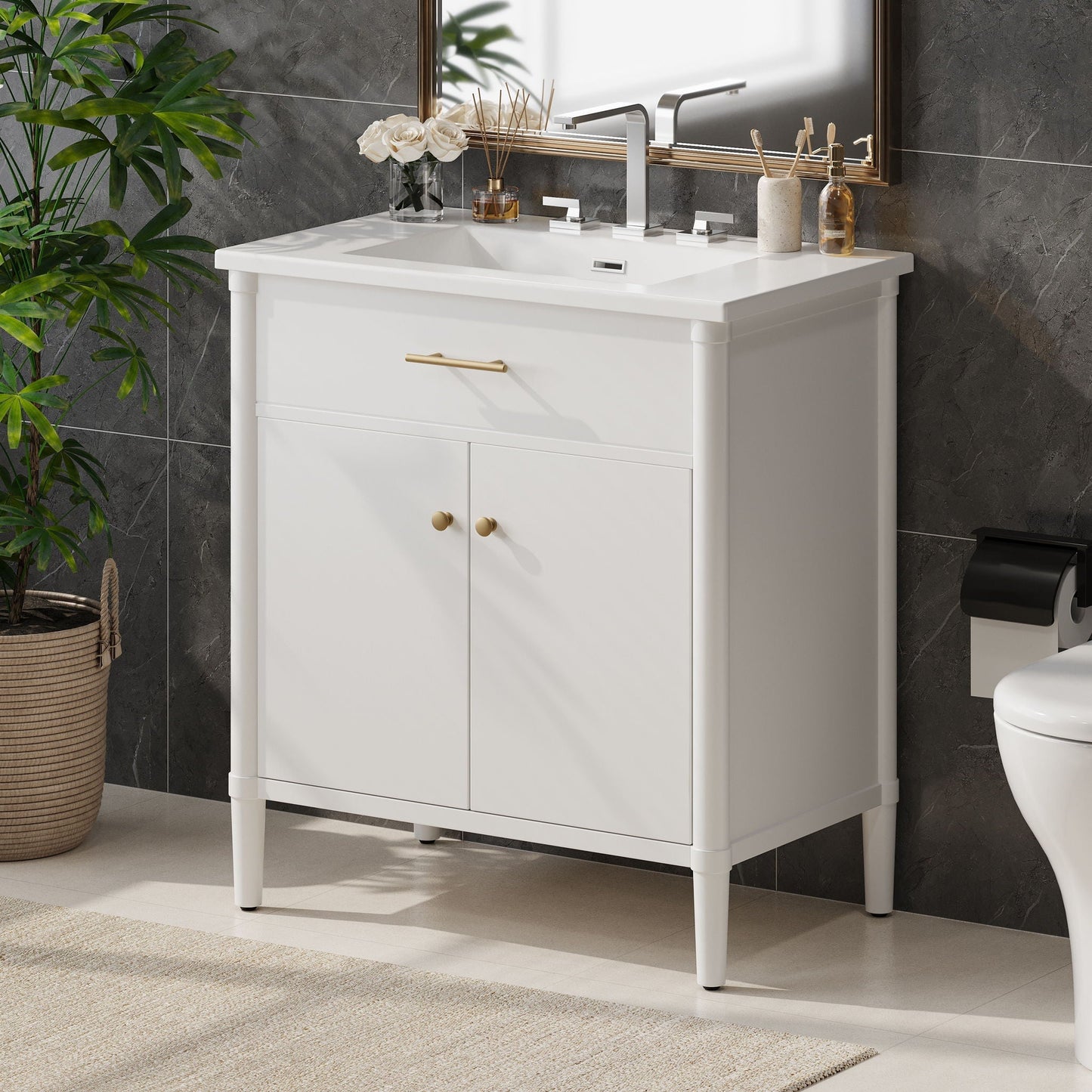 Bathroom vanity with sink white soft-close doors and adjustable shelf HouseOfZazla on Tampa Home & Garden Store