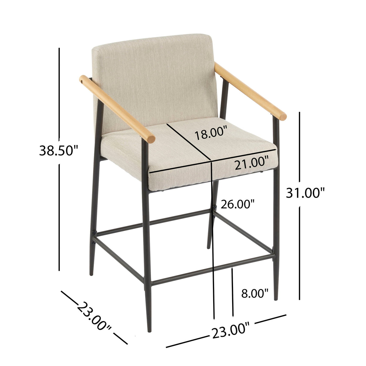 Mid Century Modern Counter Stool Set in beige fabric with iron frame by HouseOfZazla on Tampa Home & Garden Store
