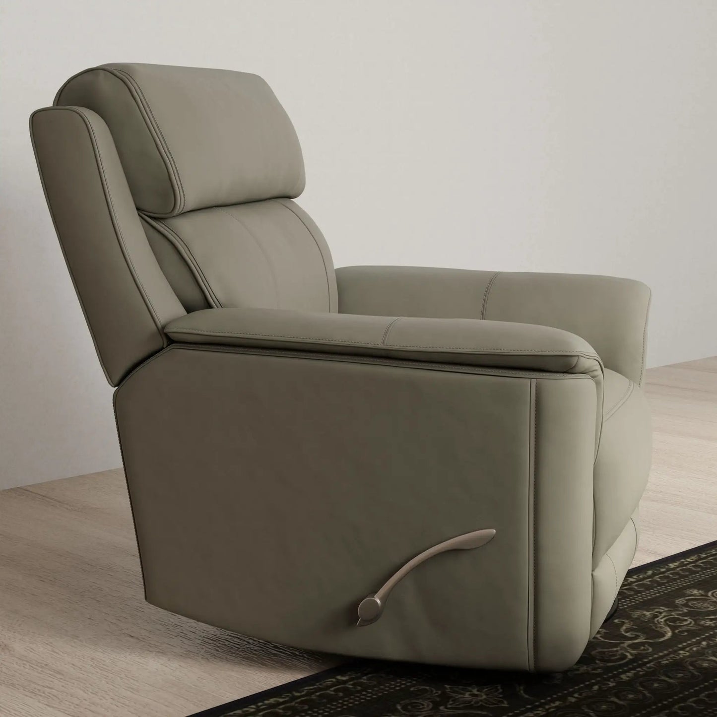 Oslo manual swivel glider recliner in taupe leather with visible side lever by Unique Piece Furniture on Tampa Home & Garden Store