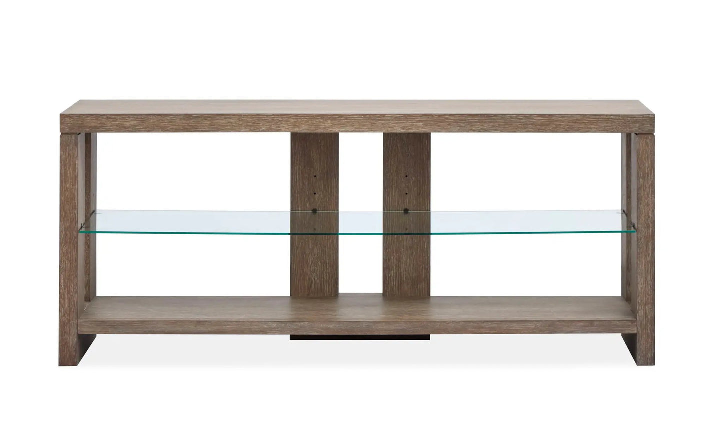 Cypress Console Sofa Table Spiced Brown with glass shelf, wooden frame on Tampa Home & Garden Store