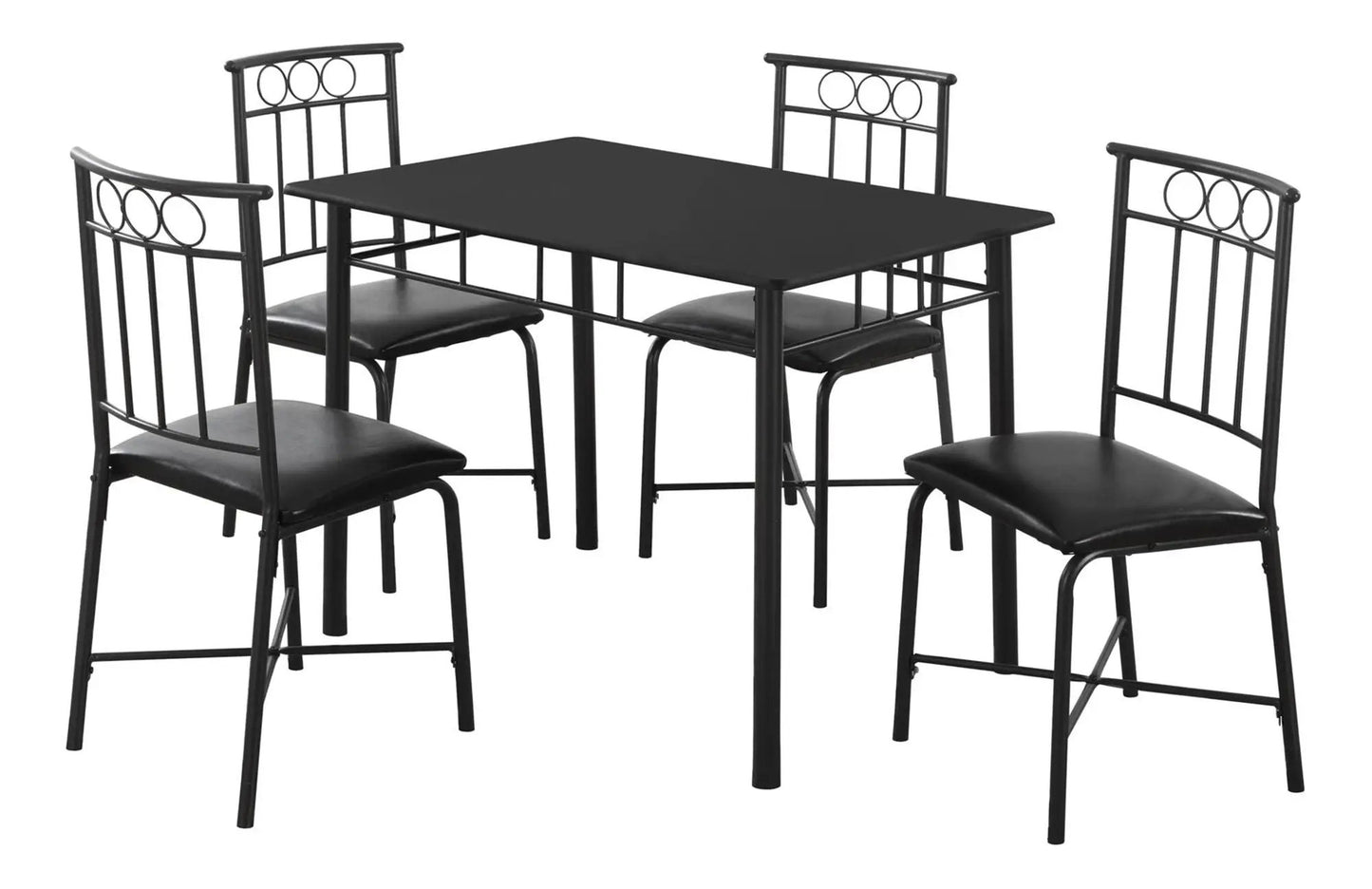 5 Piece Small Rectangular Dining Table Set in black metal with padded seats includes 4 chairs on Tampa Home & Garden Store