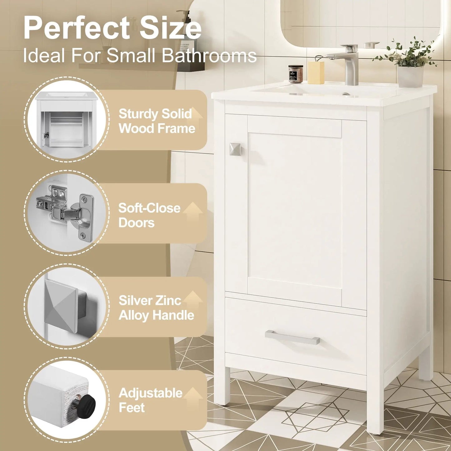 Bathroom Vanity Ceramic Sink and Divider Drawer