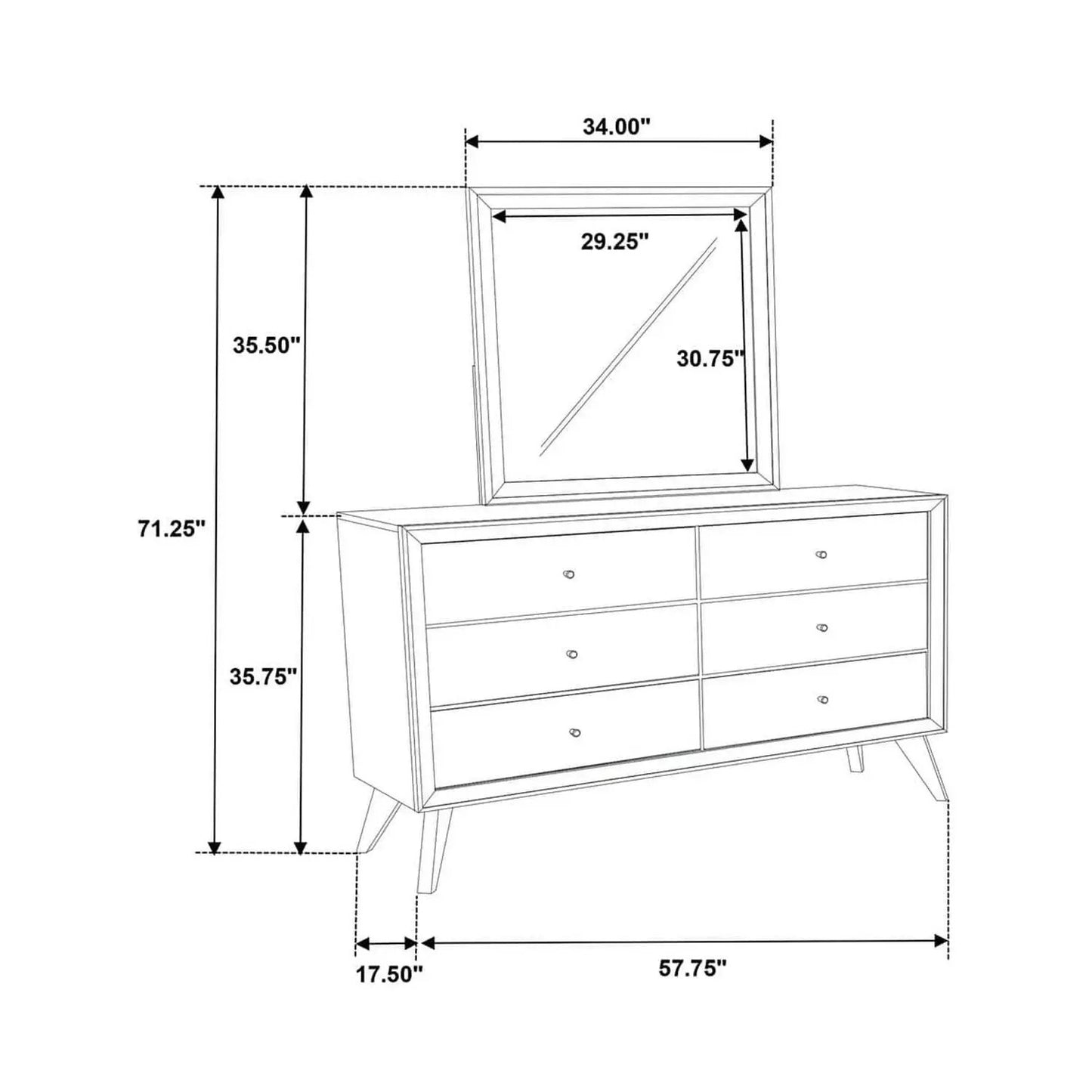 Dresser with Mirror in white finish, angled legs, round knobs by Unique Piece Furniture on Tampa Home & Garden Store