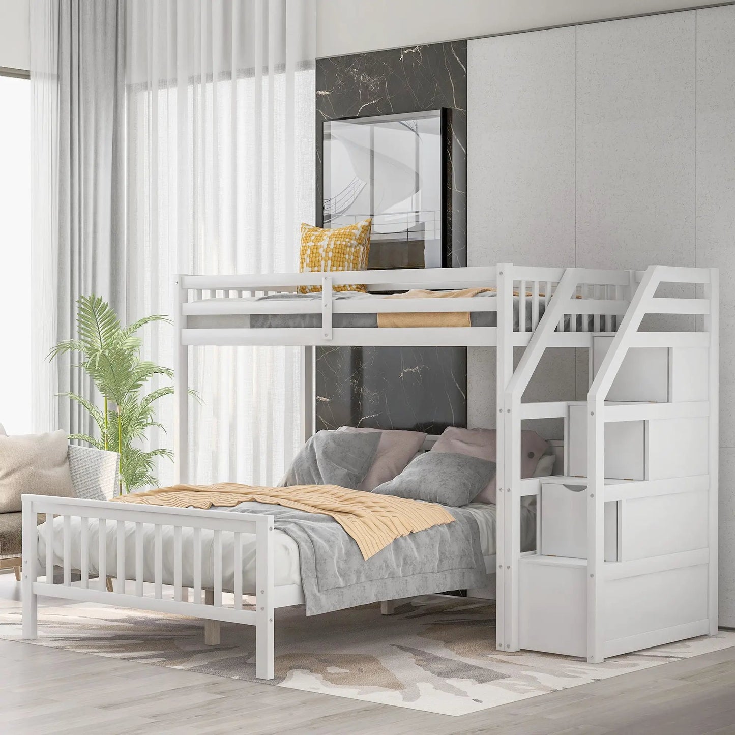 Loft Bed with Staircase and Storage Grids