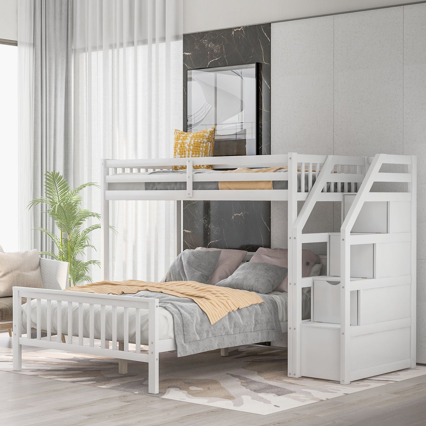 Loft bed with staircase and storage by HouseOfZazla, white frame with storage on Tampa Home & Garden Store