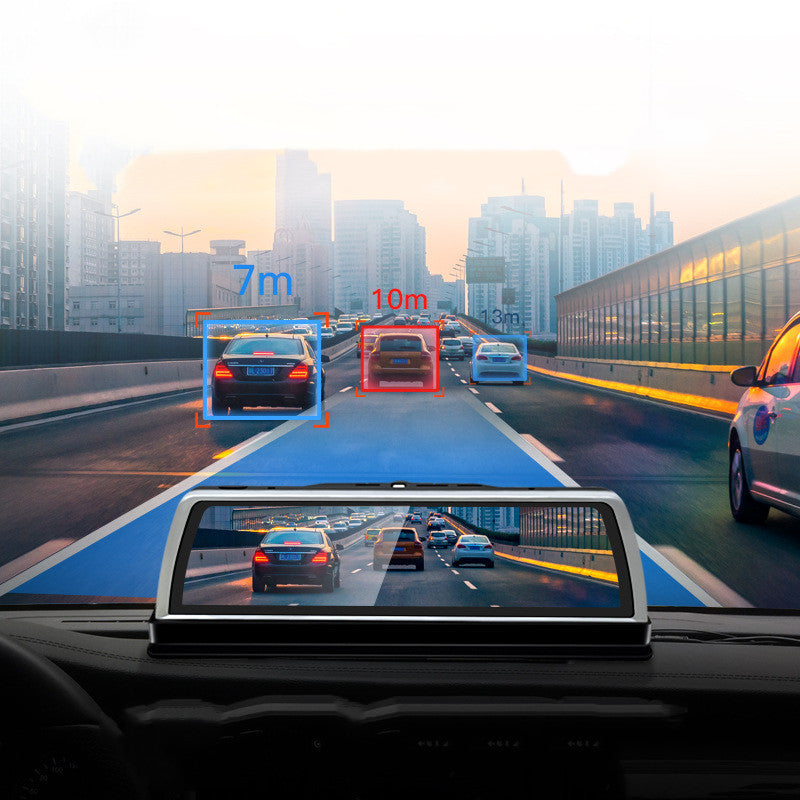 Road Detective K500 dash cam on console with full-screen display capturing highway traffic on Tampa Home & Garden Store