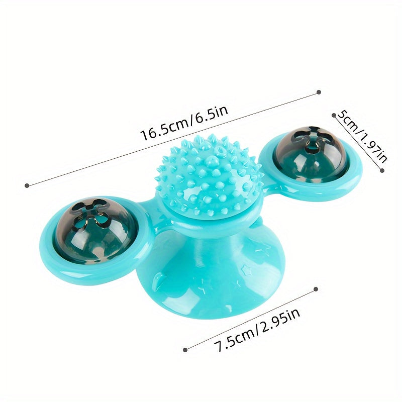 New Windmill Cat Toy Turquoise with rotating spiky center and dual suction cups on Tampa Home & Garden Store