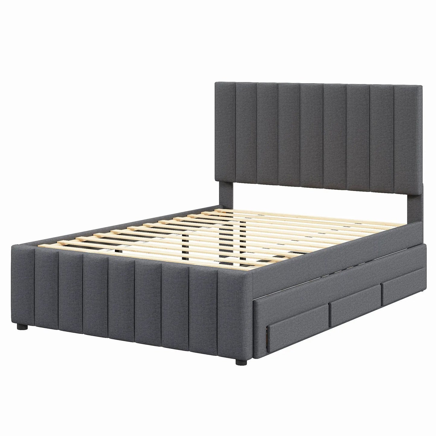 Upholstered Bed with Twin Trundle and 3 Drawers