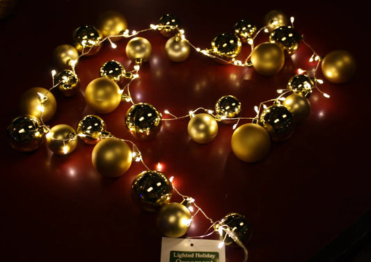 Lighted Ornament Strung 58" Garland - Gold - Tampa Home & Garden Store