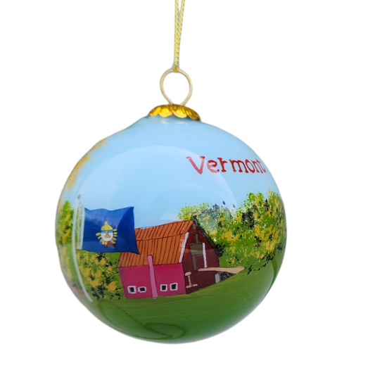 Hand Painted Glass Globe Ornament - Vermont Collage - Tampa Home & Garden Store