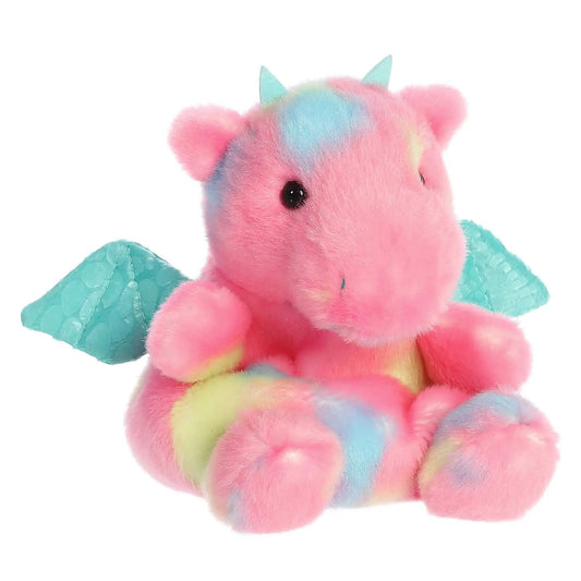 Anya Dragon Palm Pal Plush pink multicolor fur with teal wings on Tampa Home & Garden Store