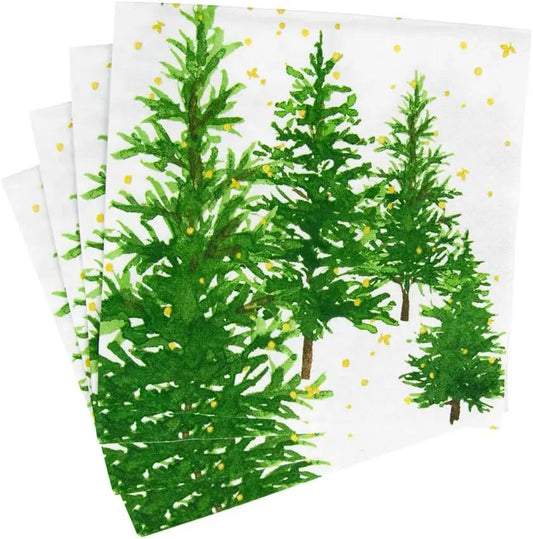 White Christmas Napkin Luncheon Set of 4 napkins with green evergreen trees on Tampa Home & Garden Store