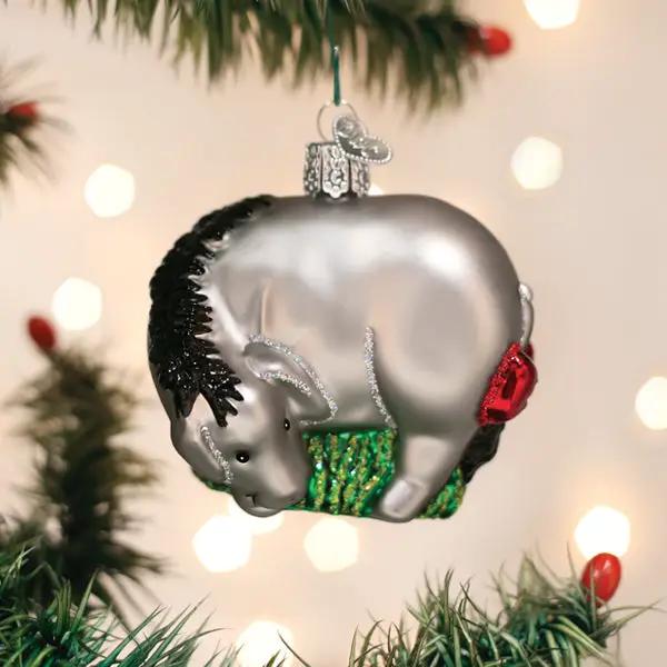 Eeyore Donkey Glass Ornament with green scarf, gray body by The Country Christmas Loft on Tampa Home & Garden Store