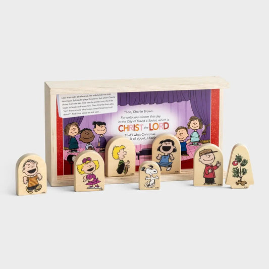 Peanuts Charlie Brown Christmas Storybox with wooden figures and backdrop Country Christmas Loft on Tampa Home & Garden Store