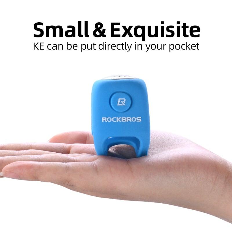Bicycle bell RockBros blue with silica gel shell on fingertip 90 dB rainproof handlebar horn on Tampa Home & Garden Store