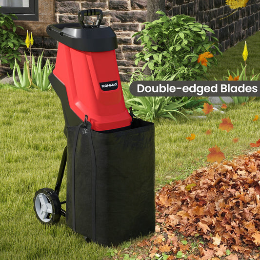 15-AMP Electric Wood Chipper and Shredder Leaf Mulcher with Wheels-Red - Tampa Home & Garden Store