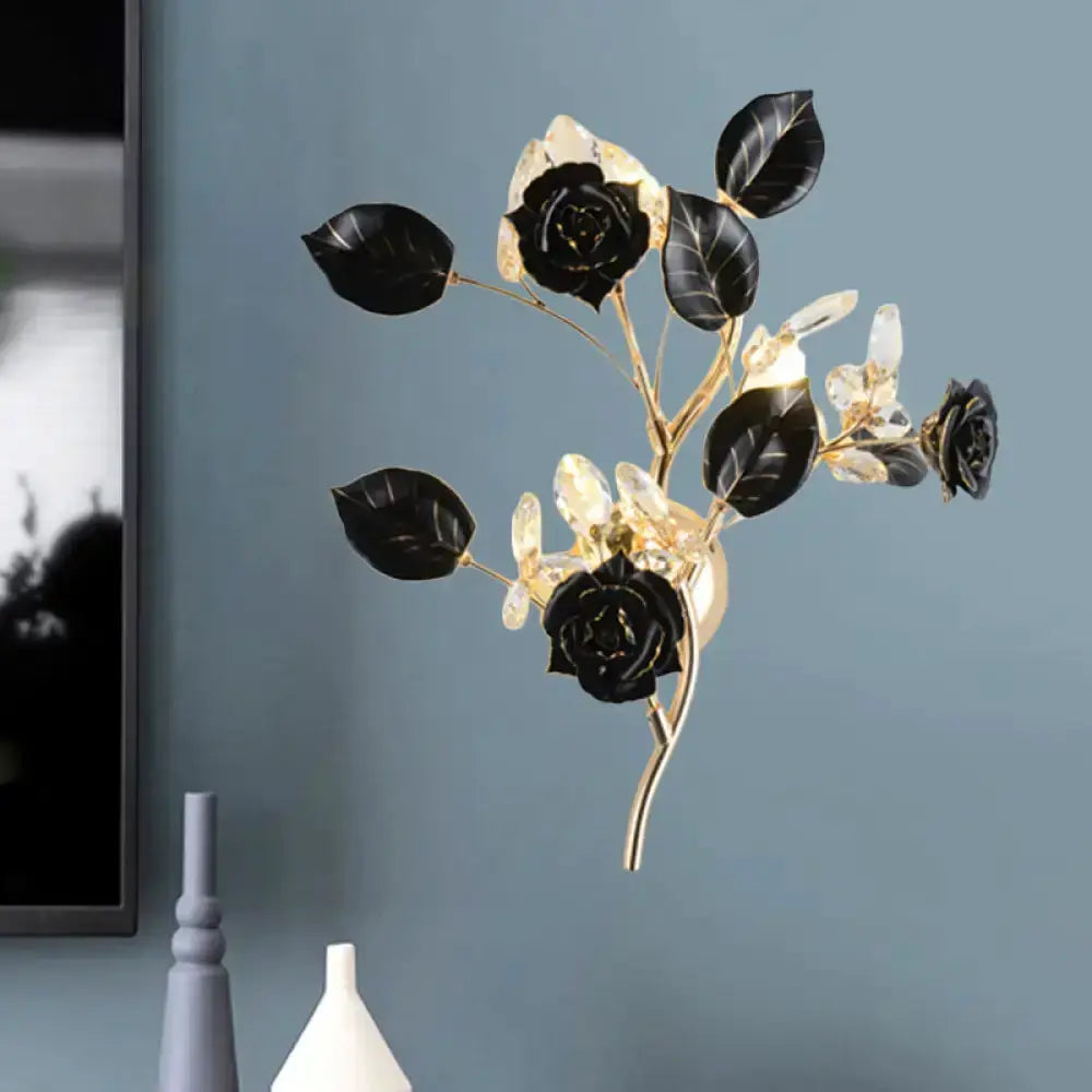 Elegant Gold Branch Wall Lamp With White Rose