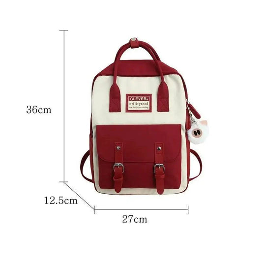 Stevvex ALU70355UZQ nylon school backpack candy-color cream body red front pocket patchwork on Tampa Home & Garden Store