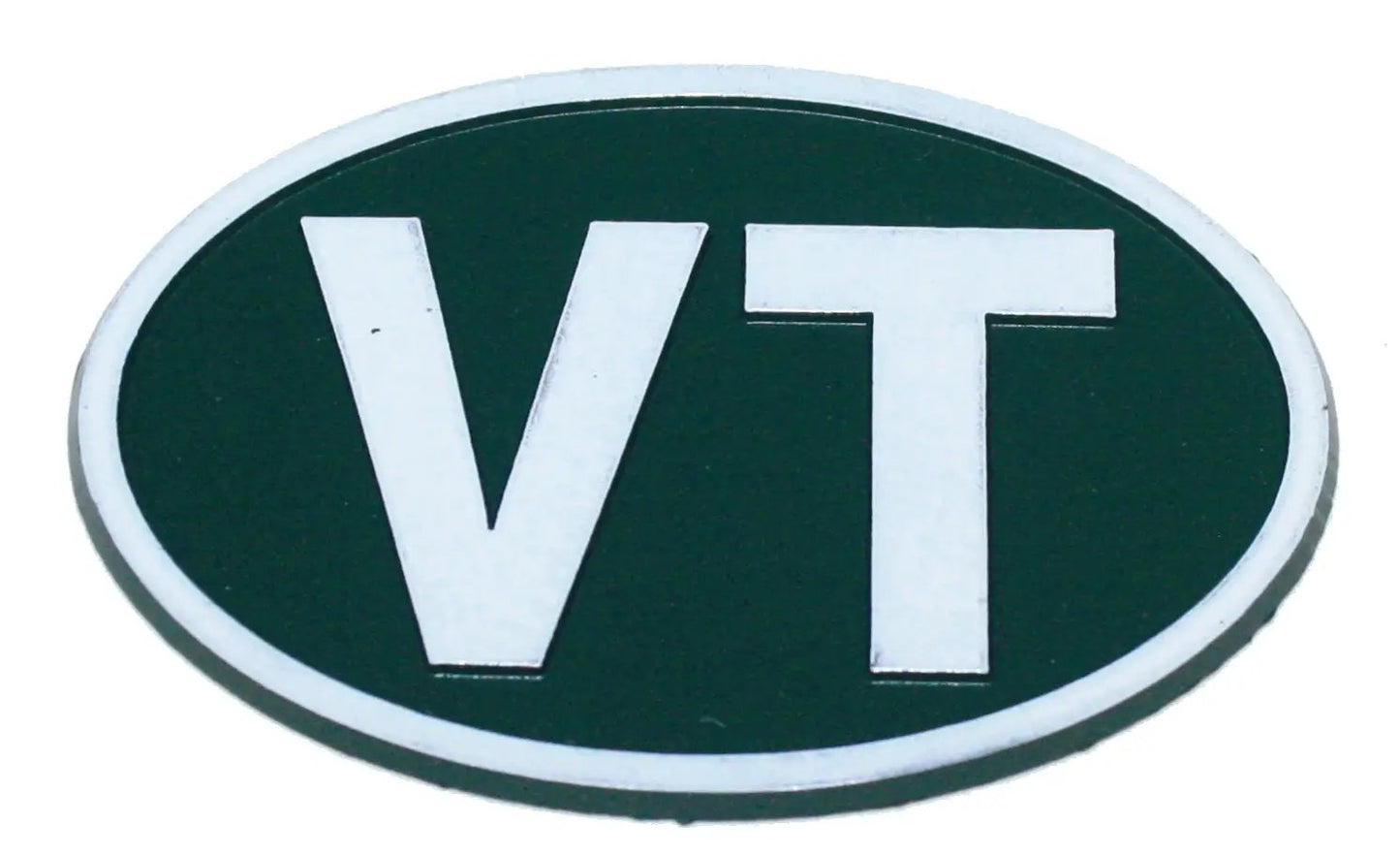 Euro Car Magnet VT 3x2 inch with raised white lettering on green oval with white border on Tampa Home & Garden Store