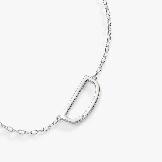Initial D Precious Elongated Necklace by ALEX AND ANI in silver with open D pendant on chain on Tampa Home & Garden Store