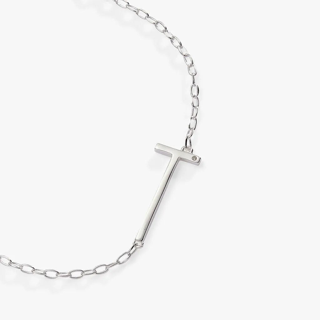 Initial T Precious Elongated Necklace by ALEX AND ANI on a silver-tone chain on Tampa Home & Garden Store