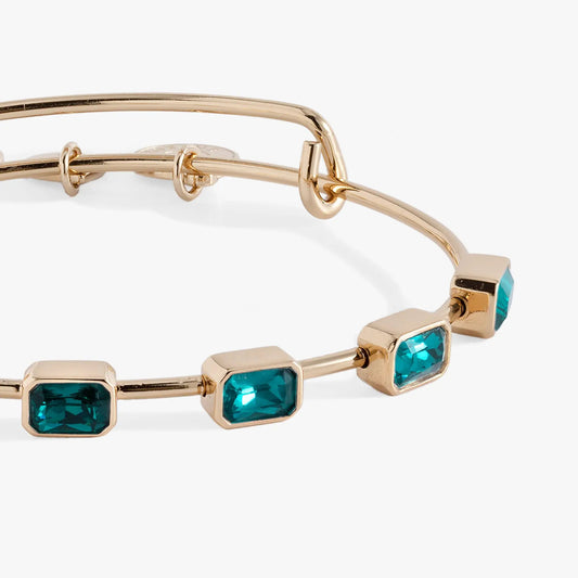 December Birthstone Emerald Cut Bangle by ALEX AND ANI with teal stones in goldtone on Tampa Home & Garden Store