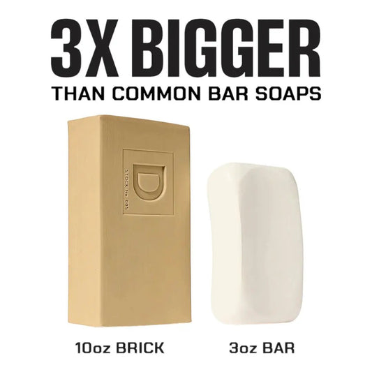 Big Ass Brick Soap Sawtooth Scent tan brick and white bar shown on Tampa Home & Garden Store