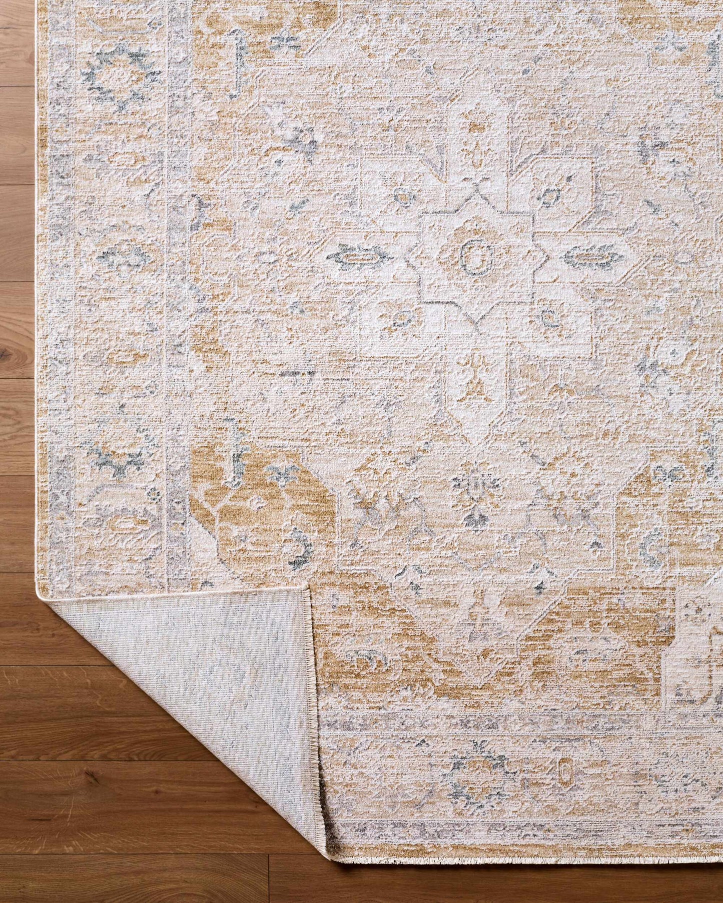 Rhody Luxe Rug beige and blue-gray distressed oriental pattern by Boutique Rugs on Tampa Home & Garden Store
