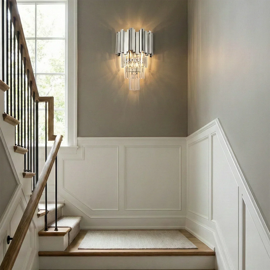 Art Deco Crystal Wall Sconce Gold Chrome – Empire Style E12 Dimmable Wall Light - Tampa Home & Garden Store