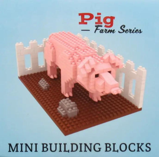 Mini Building Blocks Pig Farm Figure pink pig on brown base with white fencing on Tampa Home & Garden Store
