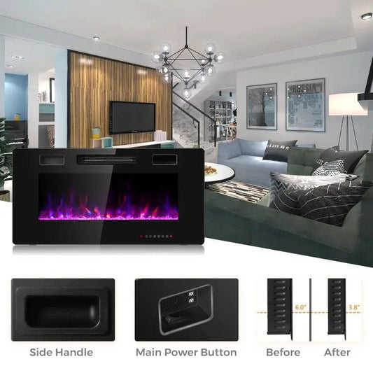 36-Inch Slim Wall Mount Electric Fireplace by DirectDeals, black, modern living room focal on Tampa Home & Garden Store
