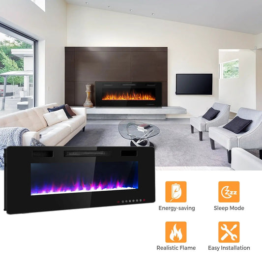 60 Inch Ultra Thin Electric Fireplace by DirectDeals, black modern unit with two heat settings on Tampa Home & Garden Store