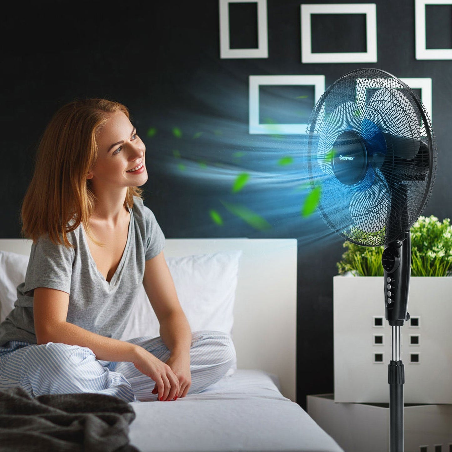 Ventilador de pie de 16 pulgadas de altura ajustable con oscilación silenciosa para el hogar y la oficina