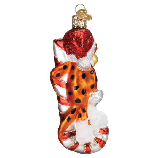 Chester Cheetah On Candy Cane Glass Ornament - Tampa Home & Garden Store