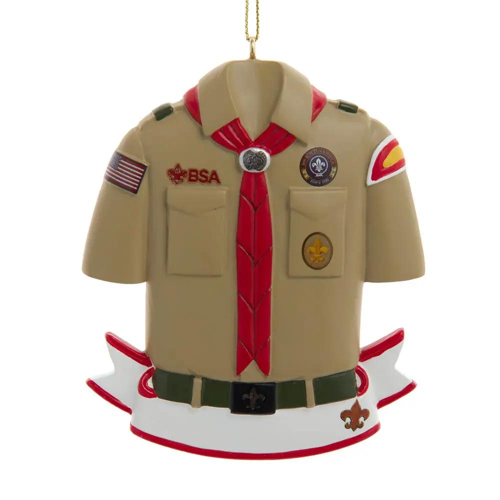 Boy Scouts of America tan shirt ornament with red neckerchief, BSA patches and green belt on Tampa Home & Garden Store