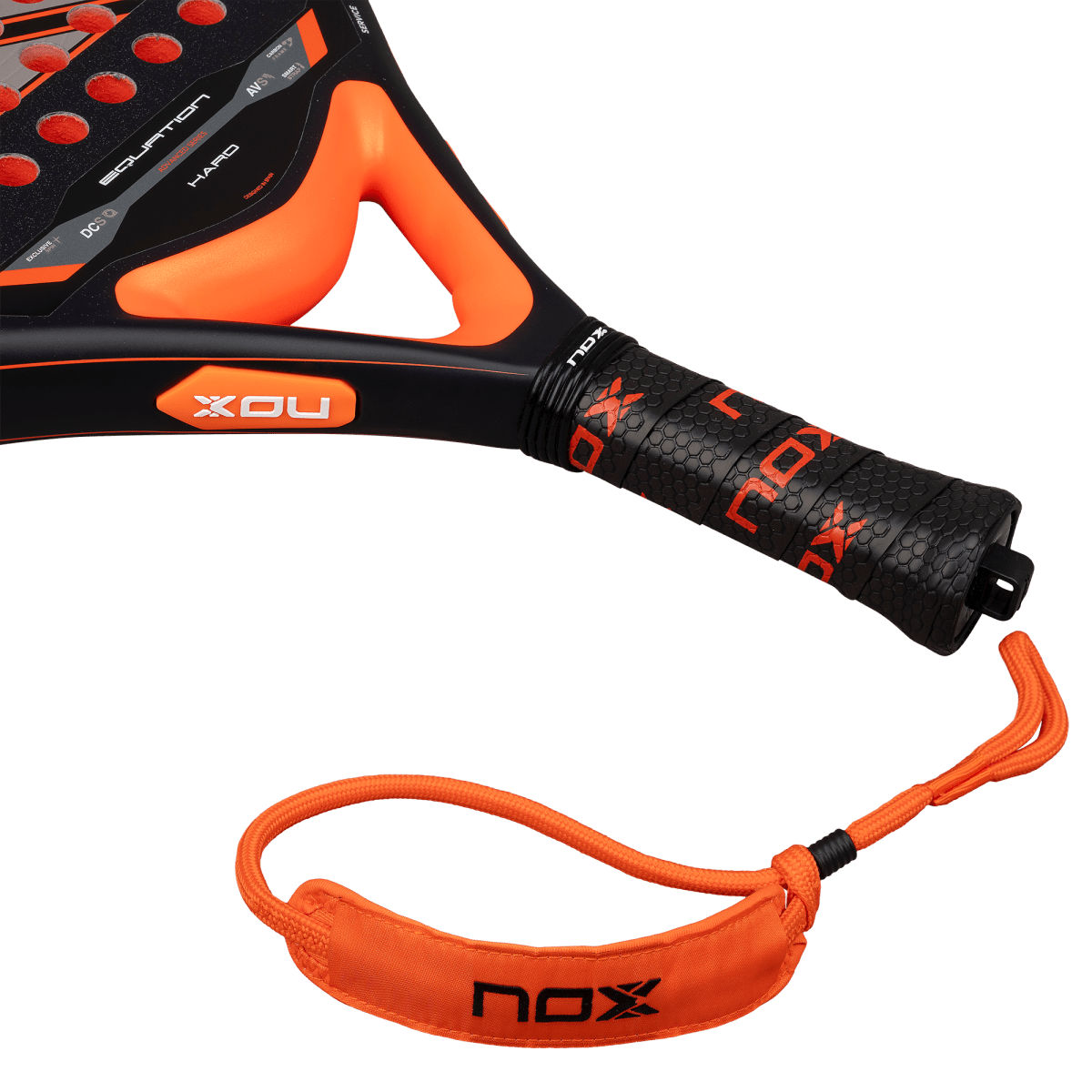 NOX Equation Hard Advanced 2026 padel racket orange/black with grip and orange wrist strap on Tampa Home & Garden Store