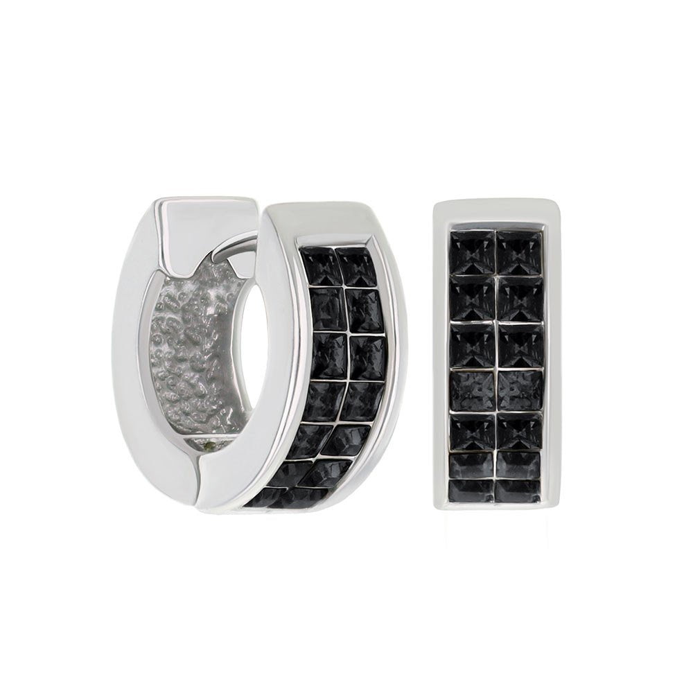 Lauren G Adams Checkered Huggies hoops with black square stones in silver-tone finish on Tampa Home & Garden Store